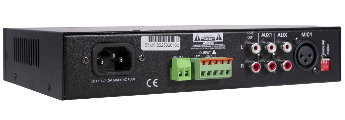 LA-50.2D - Amplificateur mélangeur multimédia 2 x 50W en 100V et 4-16 ohms - Face arrière inclinée