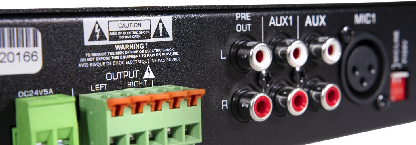 LA-50.2D - Amplificateur mélangeur multimédia 2 x 50W en 100V et 4-16 ohms - Face arrière zoom