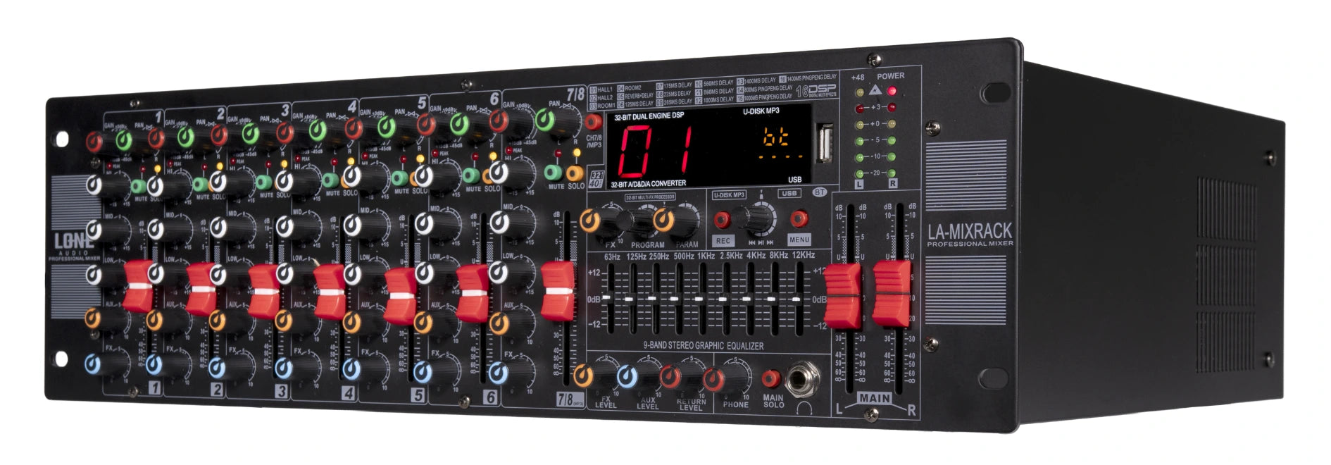 LA-MIXRACK - Table de mixage multimédia rackable 3U - Face avant de cotée