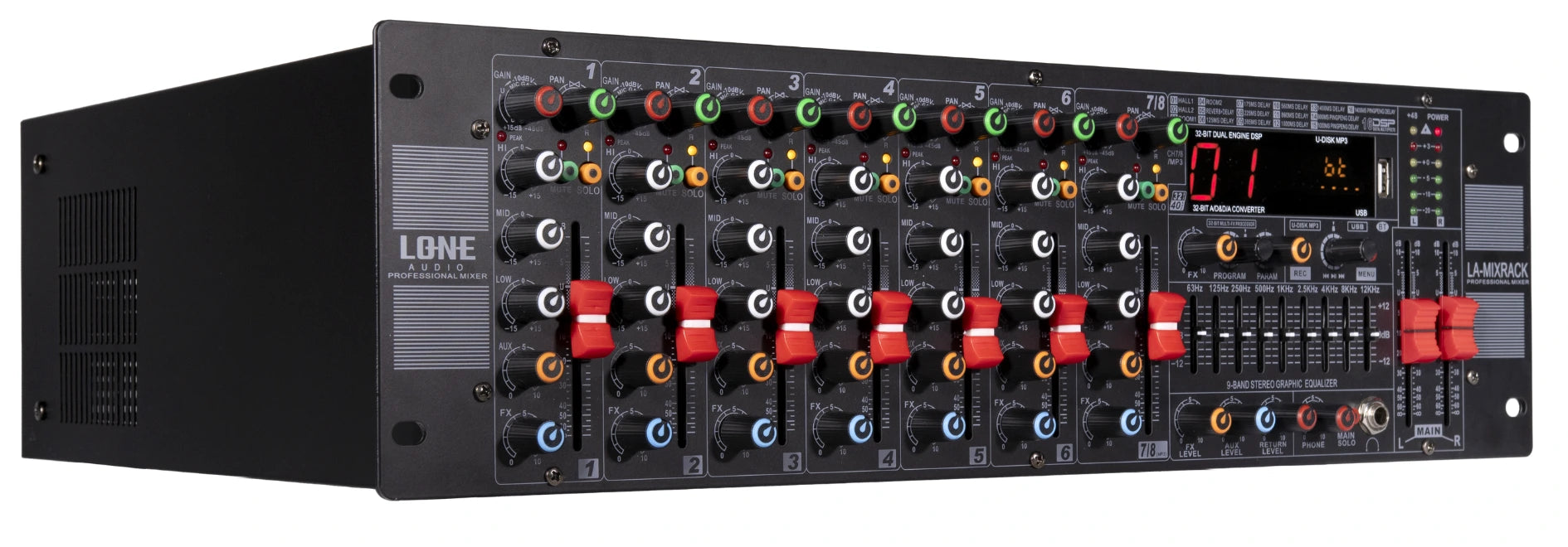 LA-MIXRACK - Table de mixage multimédia rackable 3U - Face avant inclinée