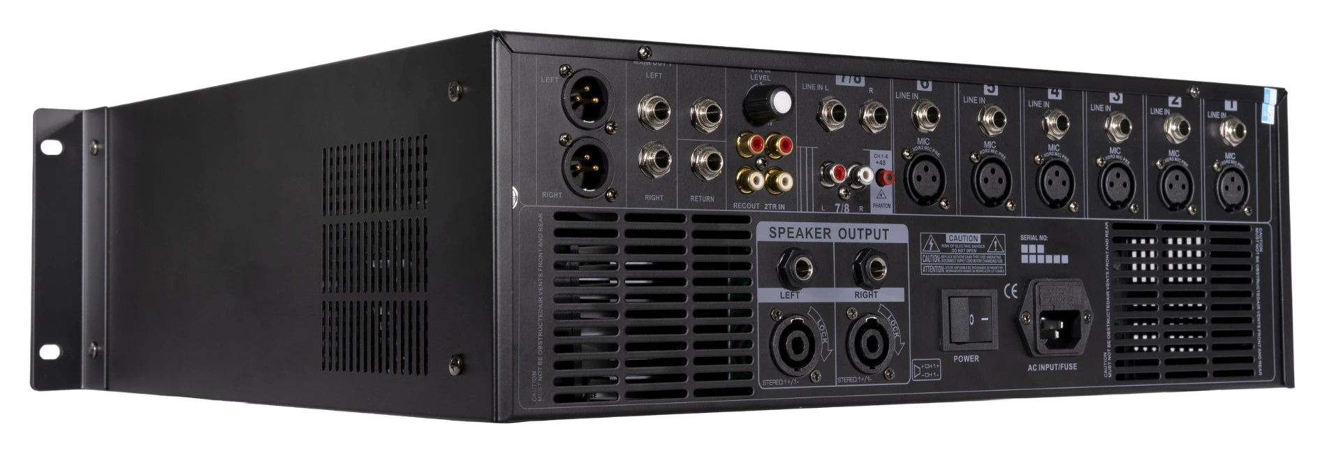 LA-MIXRACK - Table de mixage multimédia rackable 3U - Face arrière de cotée