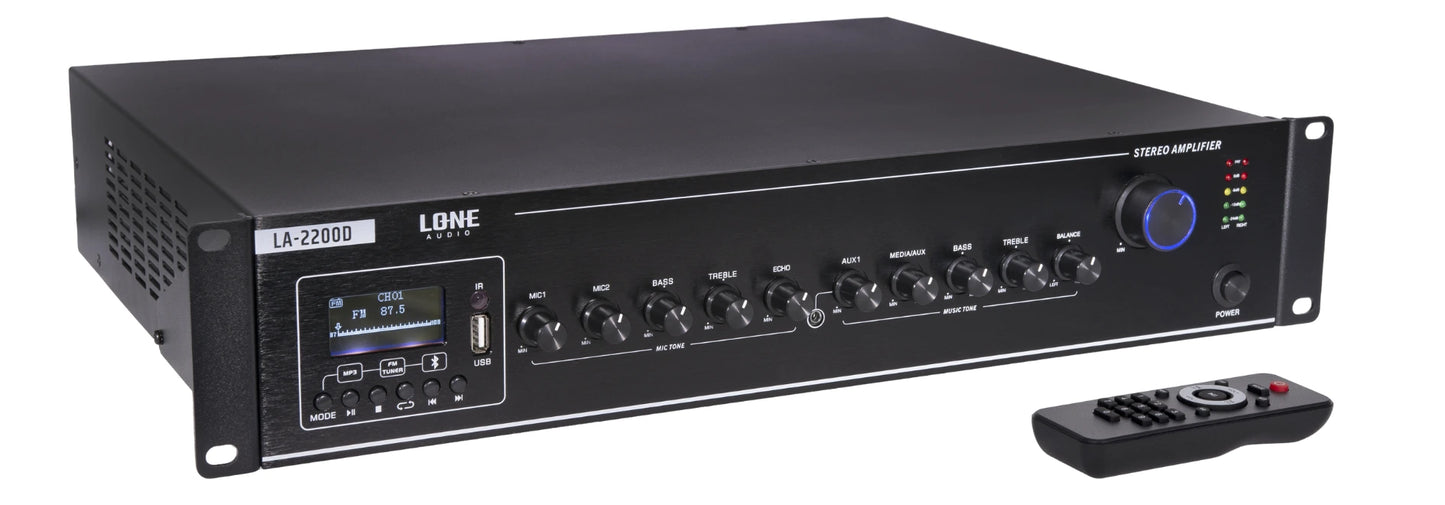 LA-2200D - Amplificateur mélangeur multimédia 2 x 200W en 4-8 ohms - Face avant télécommande