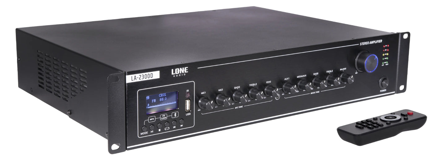 LA-2300D - Amplificateur mélangeur multimédia 2 x 300W en 4-8 ohms - Face avant télécommande