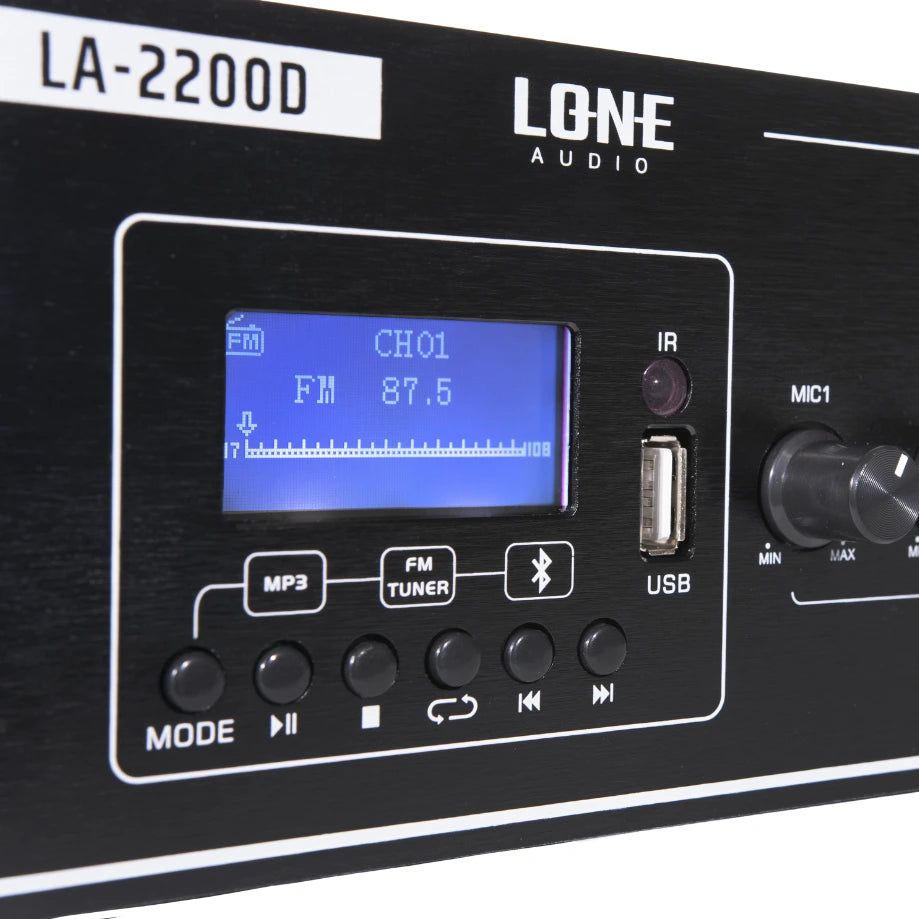 LA-2200D - Amplificateur mélangeur multimédia 2 x 200W en 4-8 ohms - Face avant zoom