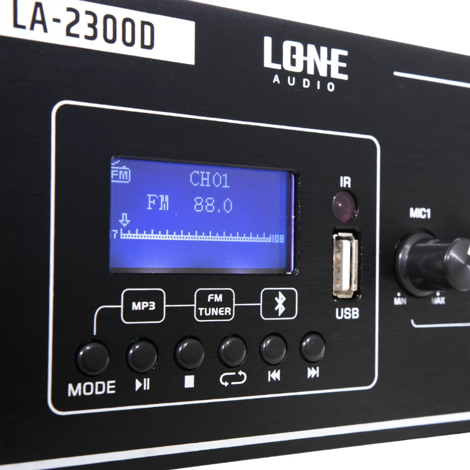 LA-2300D - Amplificateur mélangeur multimédia 2 x 300W en 4-8 ohms - Face avant zoom