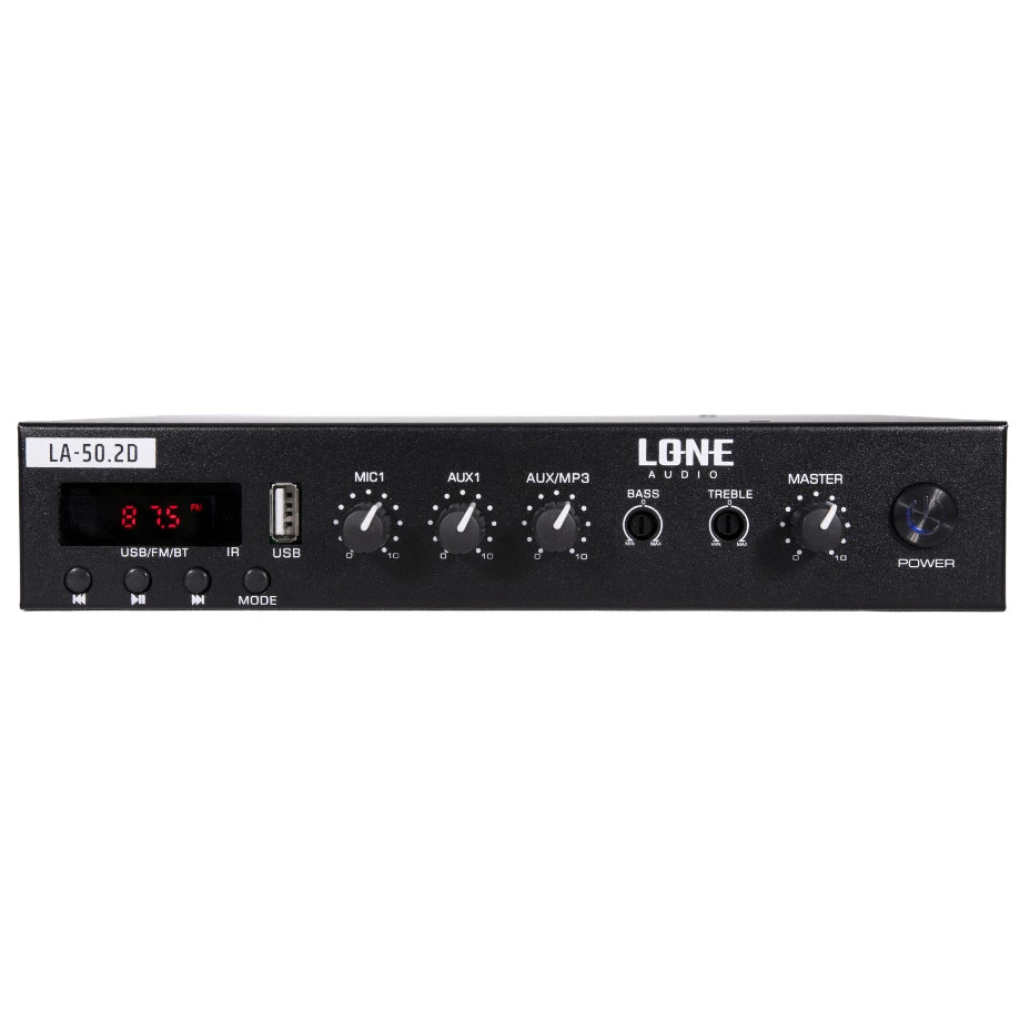 LA-50.2D - Amplificateur mélangeur multimédia 2 x 50W en 100V et 4-16 ohms - Face avant